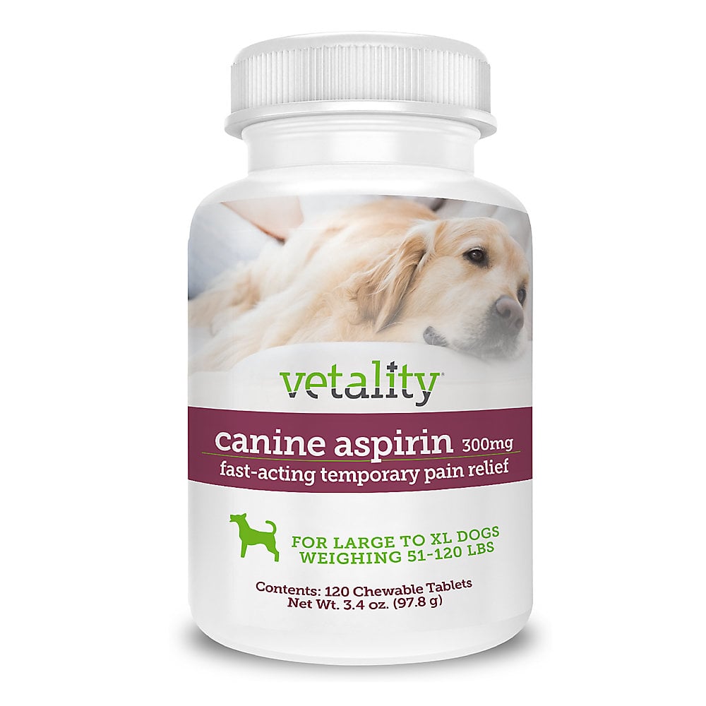 Vetality Canine Aspirin for Large XL Dogs, 51+ lbs, Pain Relief, Chewable Tablets, 300 mg, 120 Count. Click to expand image