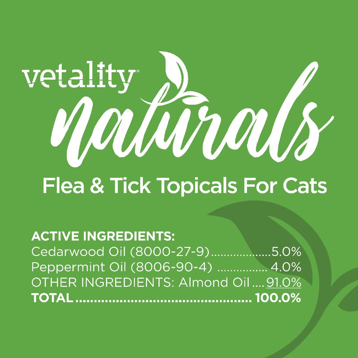 Vetality Naturals Flea & Tick Topicals for Cats, 3 doses