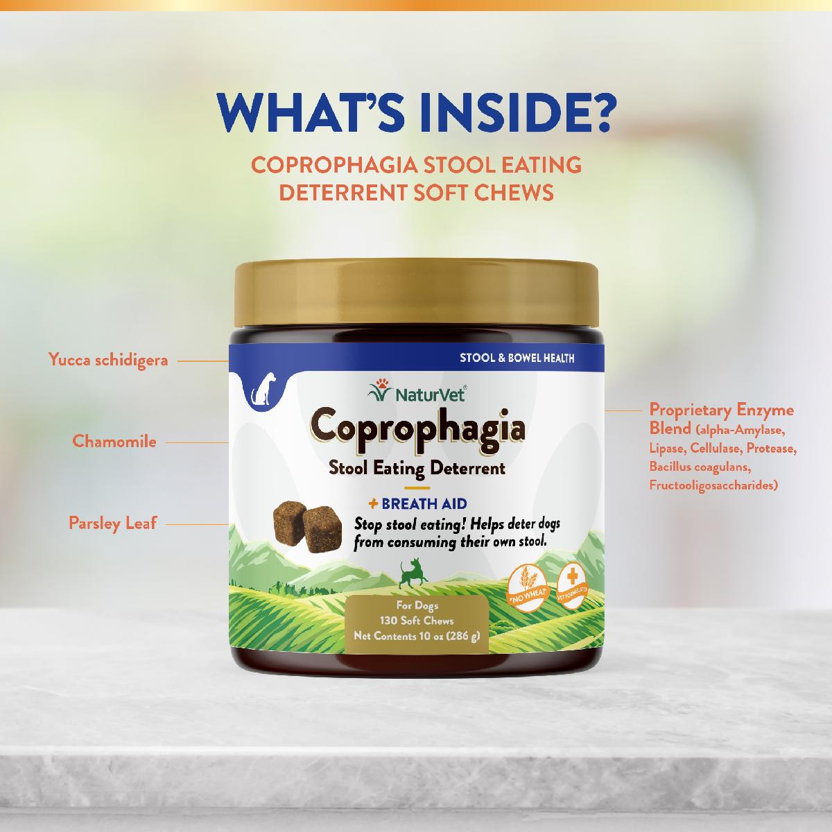 NaturVet Coprophagia Stool Eating Deterrent Plus Breath Aid Soft Chews, 130 count jar