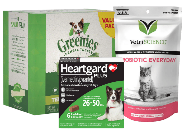 popular pet brands like Greenies, VetriScience, and Heartgard