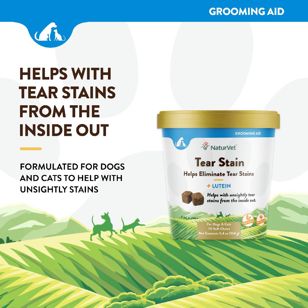 NaturVet Tear Stain Supplement Soft Chews Plus Lutein for Dogs and Cats, 70 count