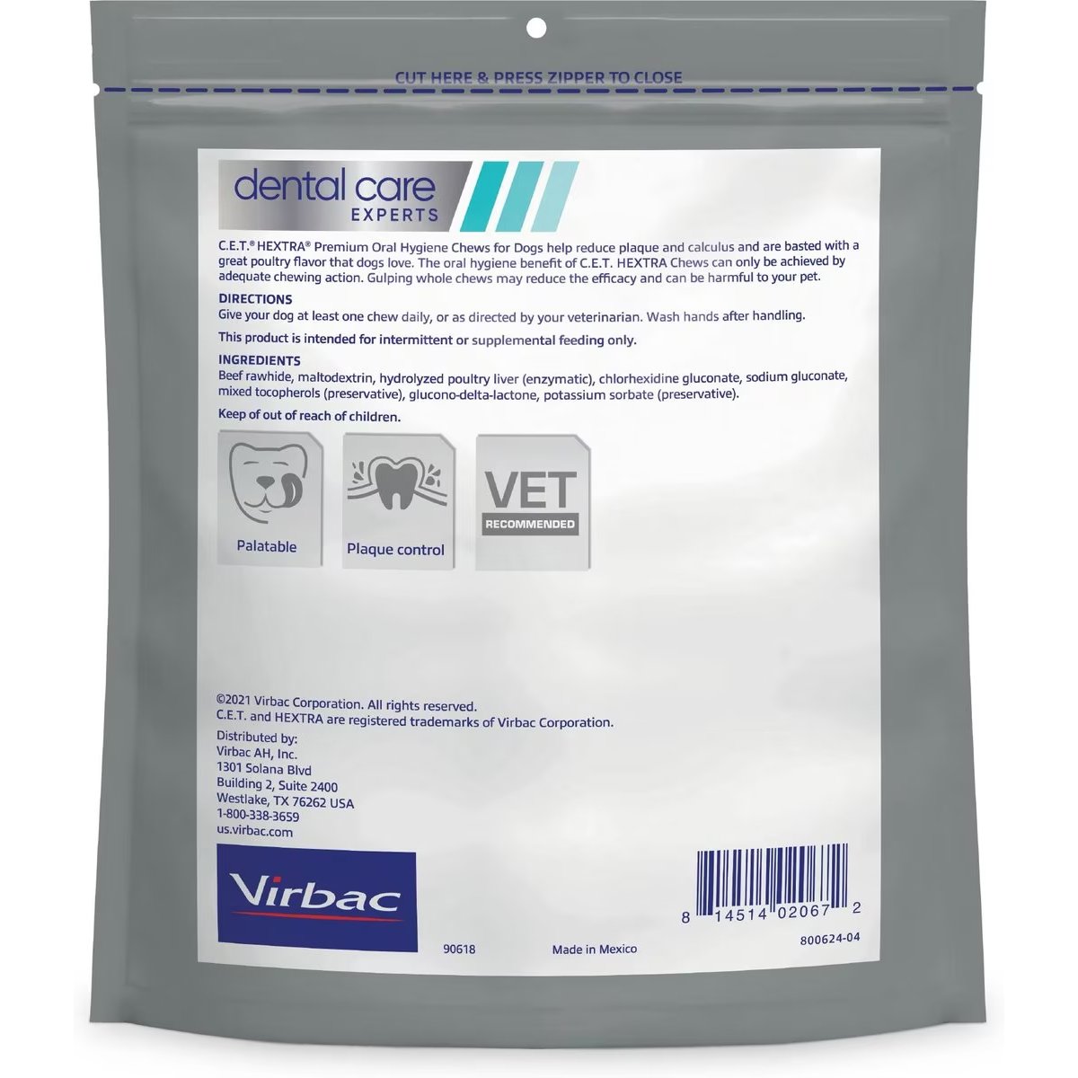 C.E.T. HEXtra Premium Oral Hygiene Chews for Large Dogs, over 51 pounds, 30 count
