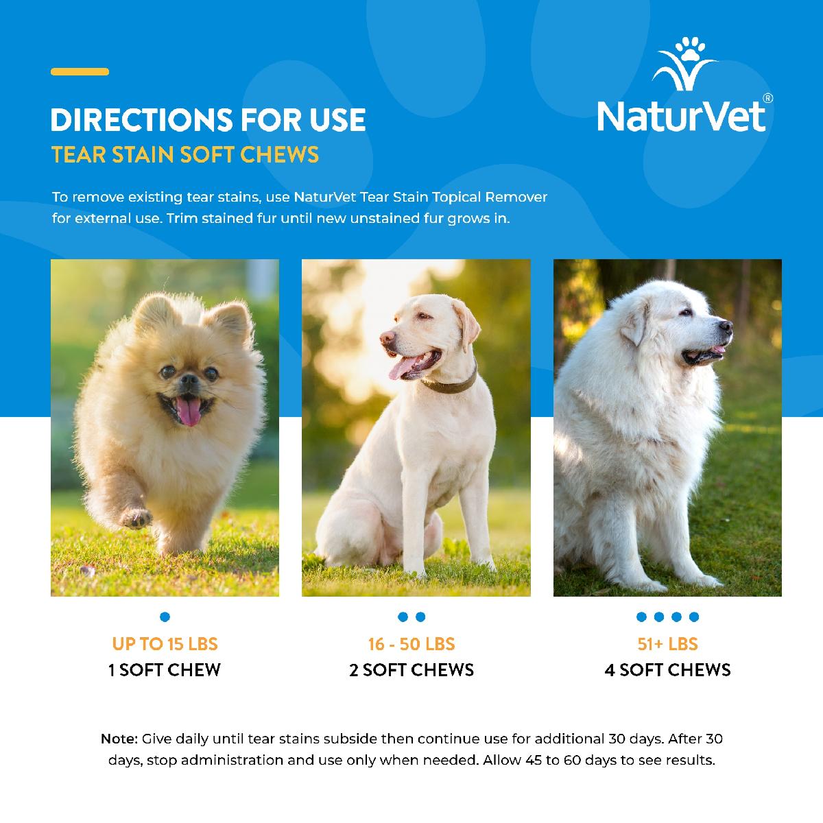 NaturVet Tear Stain Supplement Soft Chews Plus Lutein for Dogs and Cats, 70 count