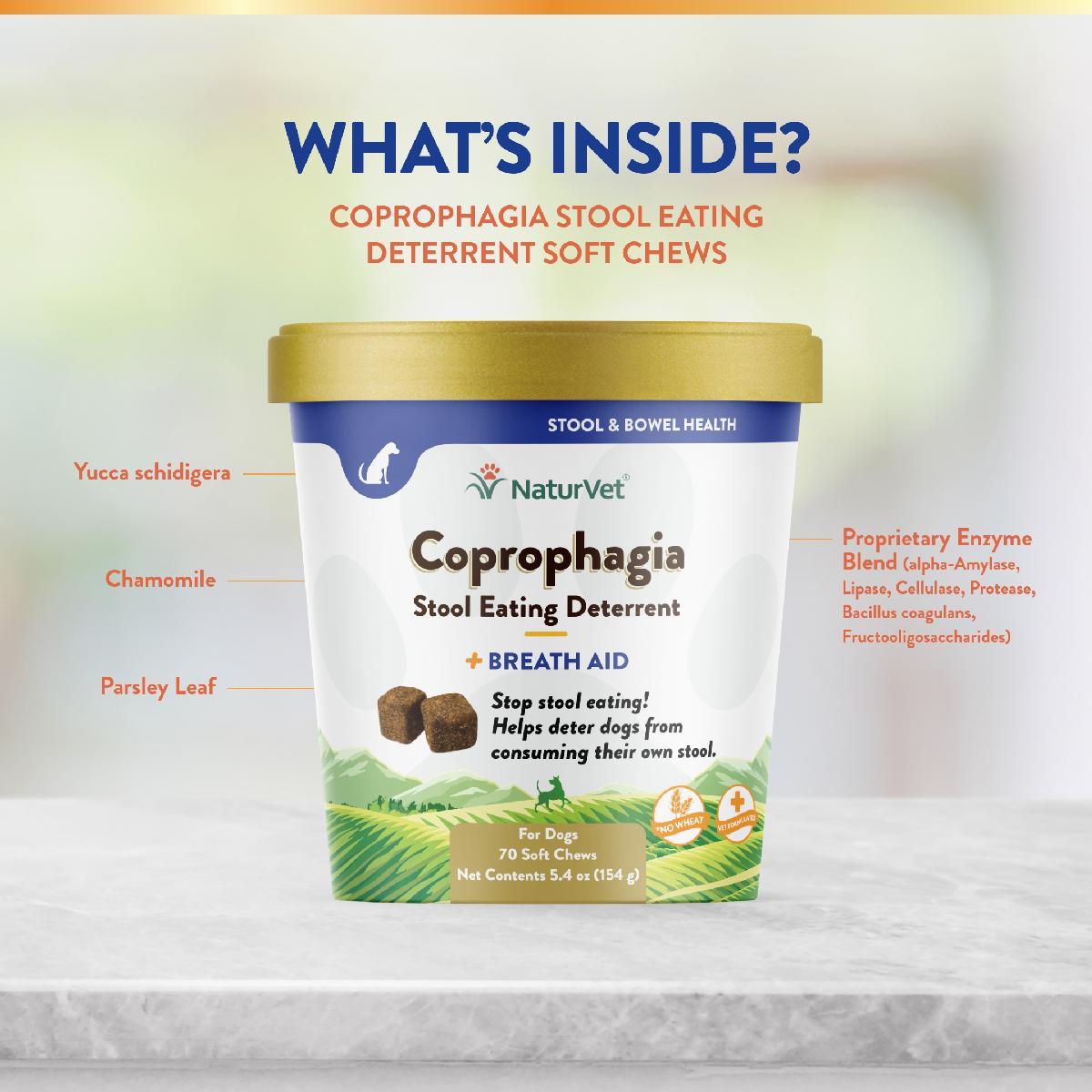 NaturVet Coprophagia Stool Eating Deterrent Plus Breath Aid Soft Chews, 70 count