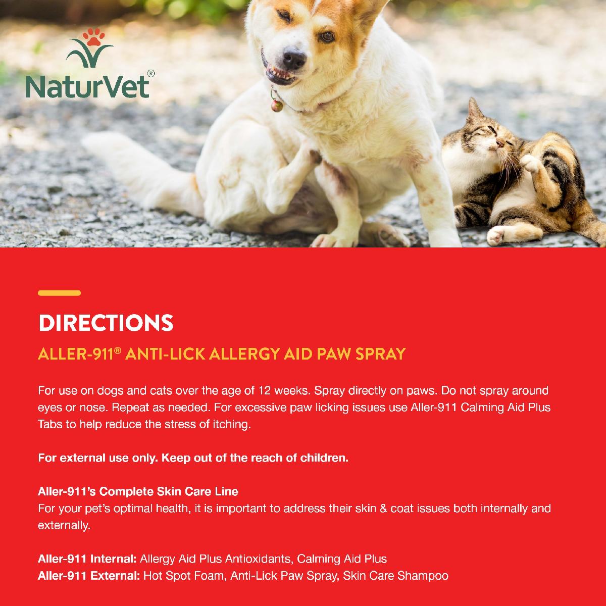 NaturVet Aller 911 Anti Lick Paw Spray for Dogs & Cats, 8oz