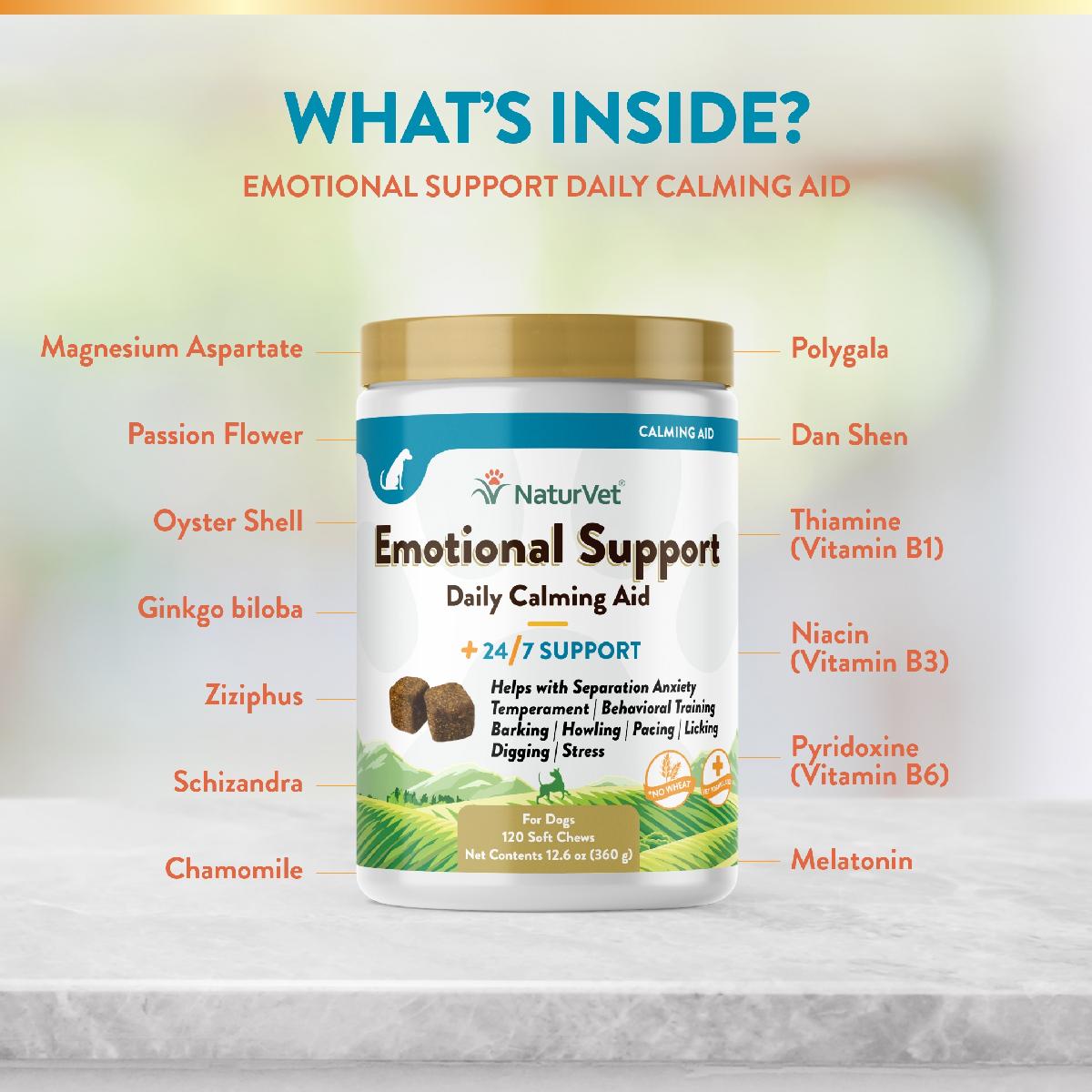 NaturVet Emotional Support Daily Calming Aid Dog Supplement, 120ct