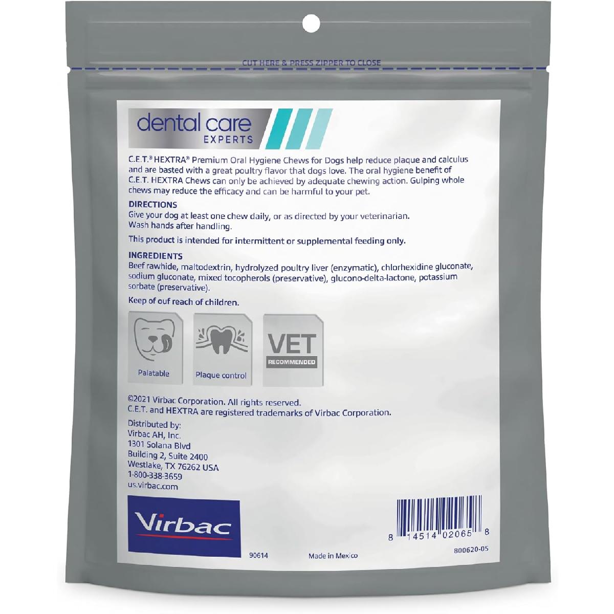 C.E.T. HEXtra Premium Oral Hygiene Chews for Small Dogs, 11 25 pounds, 30 count