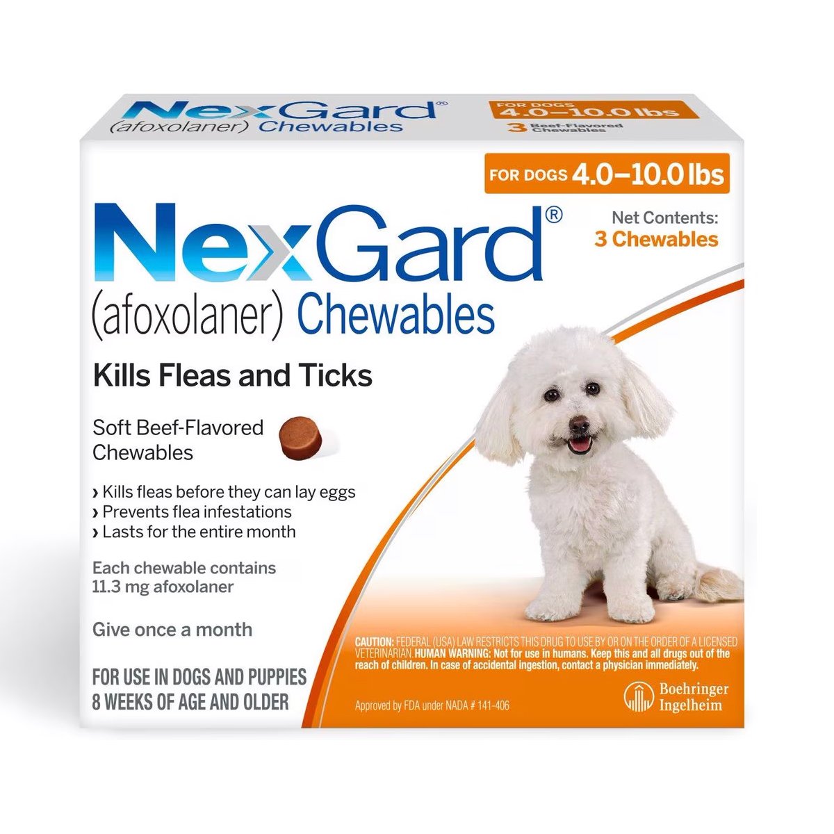 NexGard Chewable Tablets for Dogs, 4-10 lbs, treatments, mg