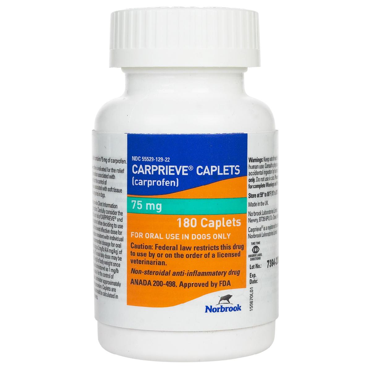 Carprieve Caplets (carprofen) for Dogs, 75 mg, 180 count