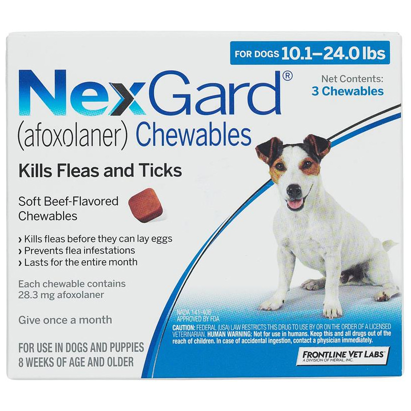 NexGard Chewable Tablets for Dogs 10.1 24 lbs 3 treatments 28.3 mg Afoxolaner PetPawsRx