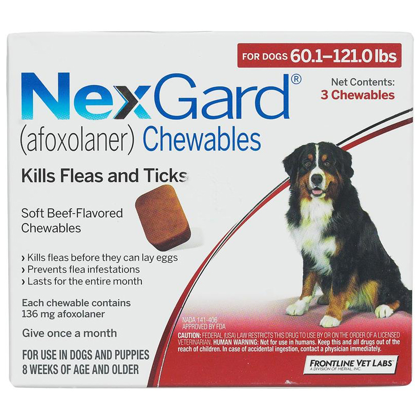 Product NexGard Chewable Tablets for Dogs, 60.1121 lbs, 3 treatments